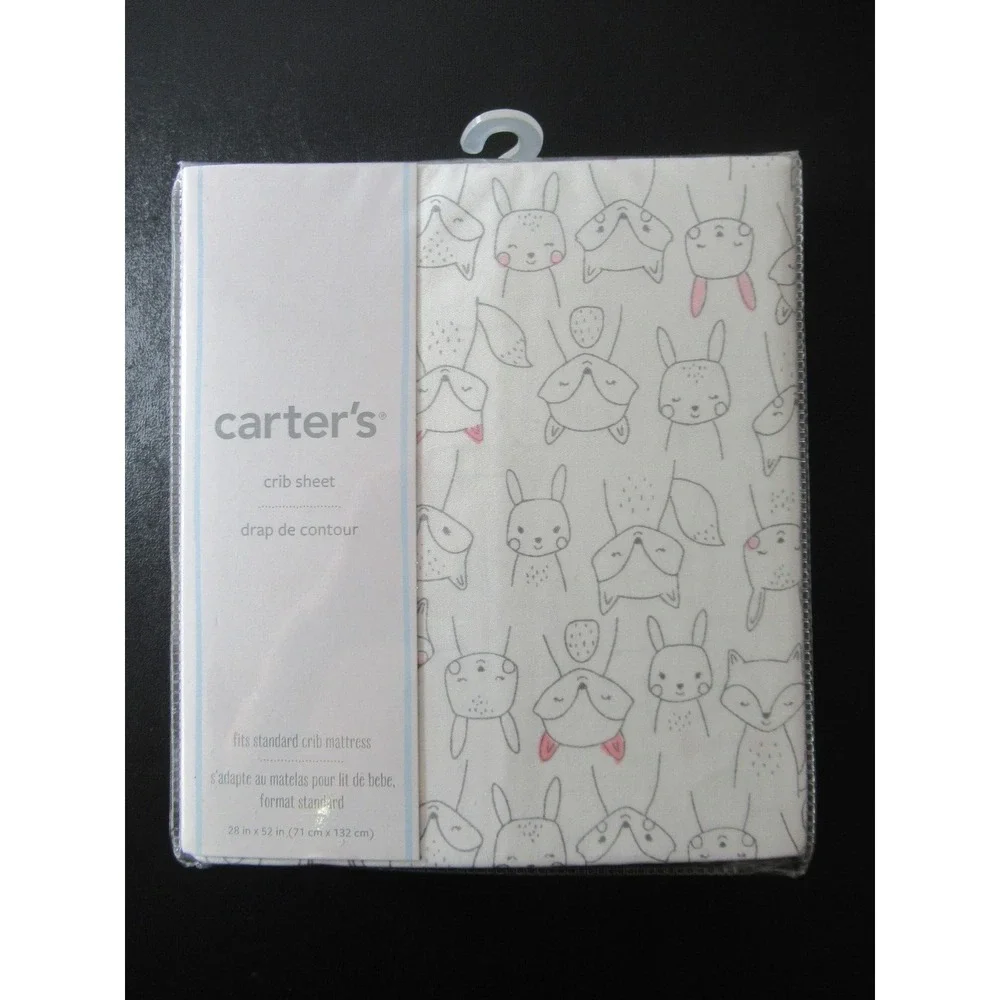 NEW Carter's Crib Sheet Fox Rabbit Print Baby Girl Cotton